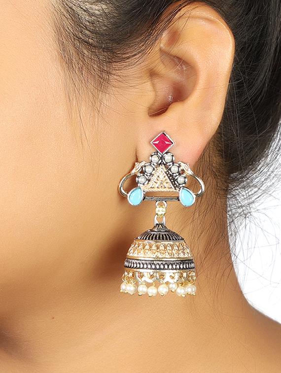 multi colored brass jhumka earring - 15472596 - Zoom Image - 1