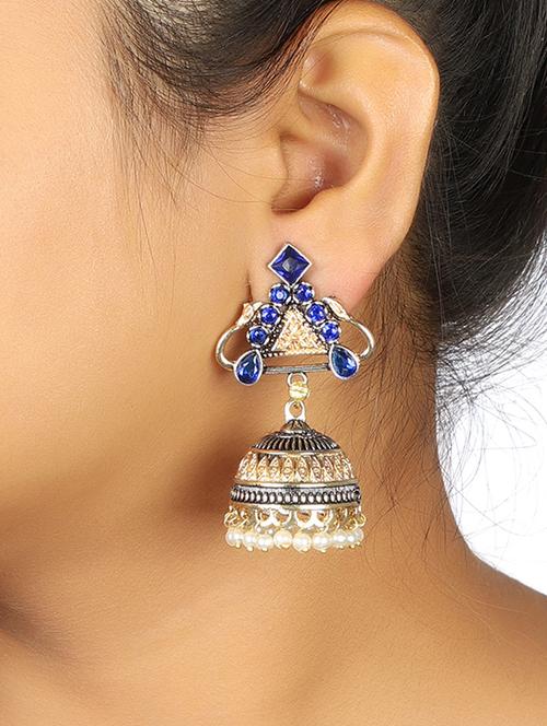 blue brass jhumka earring - 15472598 - Standard Image - 1