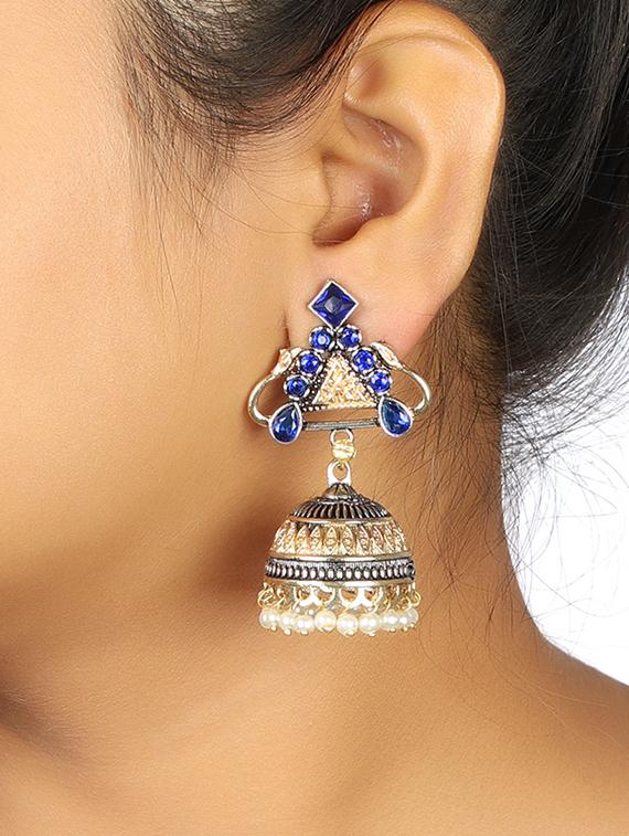 blue brass jhumka earring - 15472598 - Zoom Image - 1