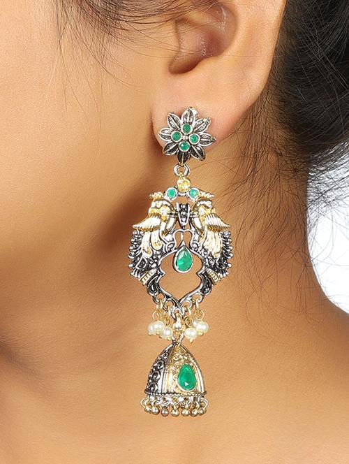 green brass jhumka earring - 15472605 - Standard Image - 1