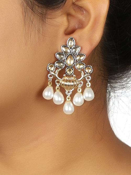 beige brass drop earring - 15472641 - Standard Image - 1