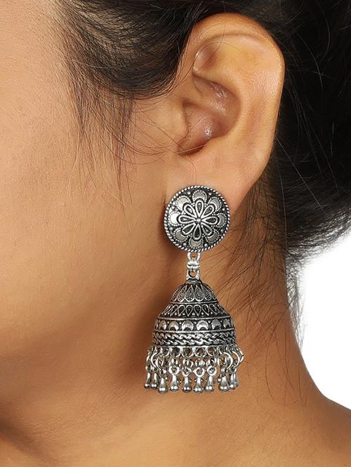 silver brass jhumka earring - 15472659 - Standard Image - 1