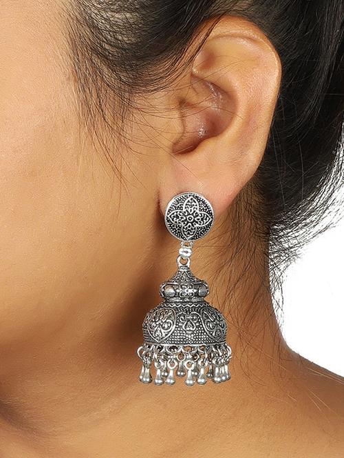 silver brass jhumka earring - 15472665 - Standard Image - 1