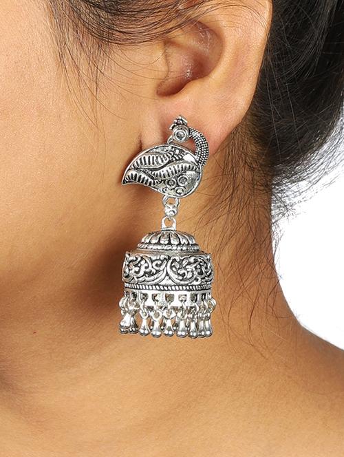 silver brass jhumka earring - 15472679 - Standard Image - 1