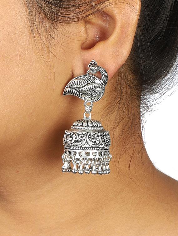 silver brass jhumka earring - 15472679 - Zoom Image - 1