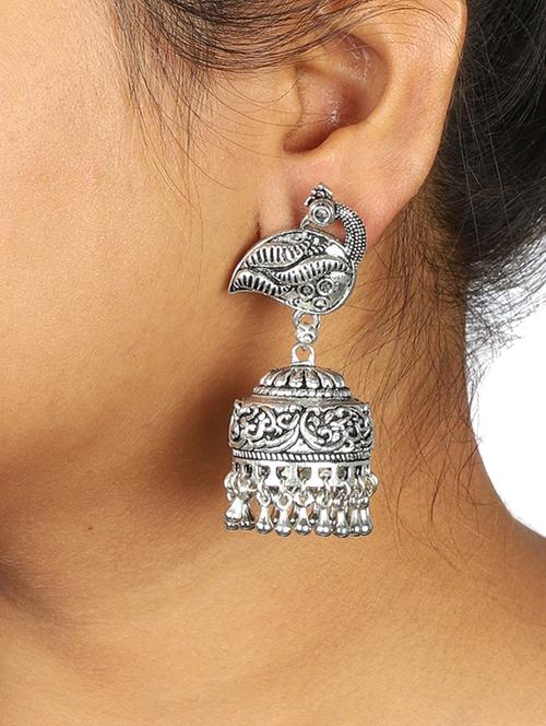 silver brass jhumka earring - 15472681 - Standard Image - 1
