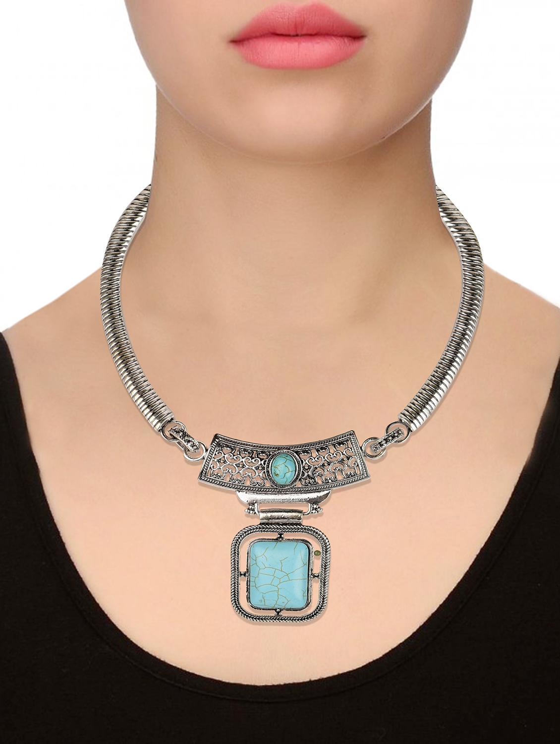 silver tone oxidised necklace - 15473534 - Zoom Image - 1