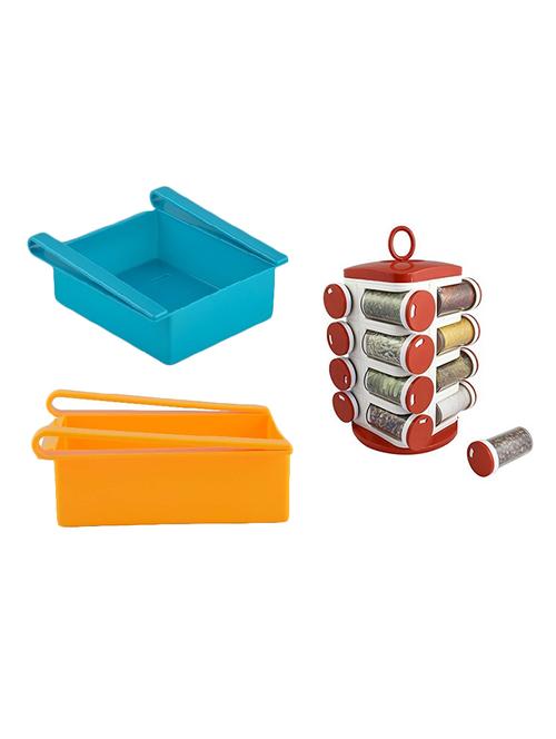 16 jar revolving masala rack spice rack + 2 pcs multipurpose fridge tray storage. - 15474074 - Standard Image - 1