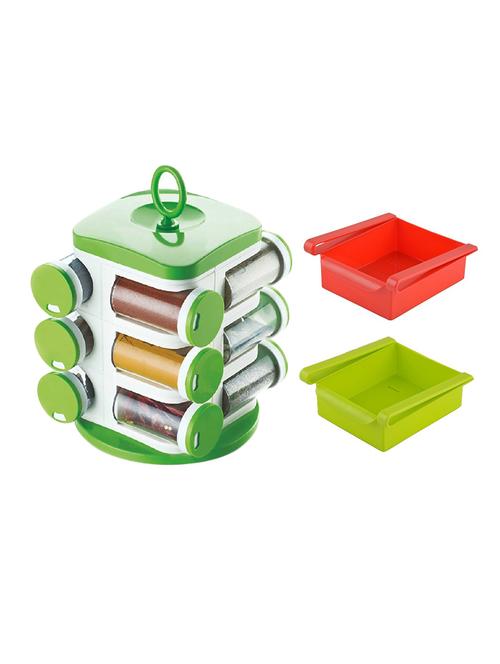12 jar revolving masala rack spice jar + 2 pcs multipurpose fridge tray storage. - 15474077 - Standard Image - 1