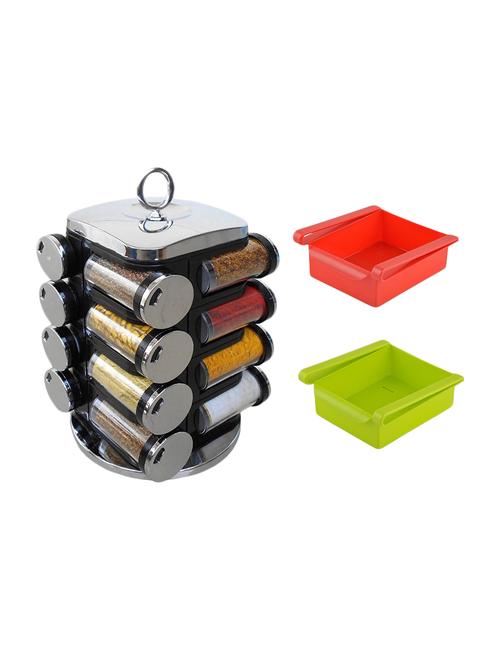 16 jar revolving masala rack spice jar + 2 pcs multipurpose fridge tray storage. - 15474079 - Standard Image - 1