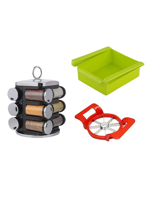 12 jar revolving masala rack spice jar + multipurpose fridge tray storage + apple cutter - 15474081 - Standard Image - 1