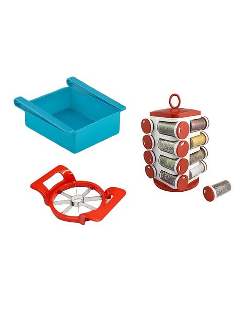 16 jar revolving masala rack spice jar + multipurpose fridge tray storage + apple cutter - 15474082 - Standard Image - 1