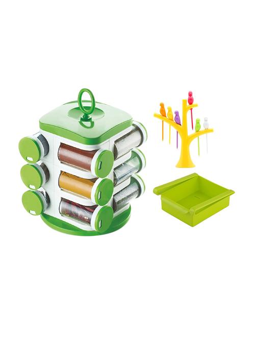 12 jar revolving masala rack spice jar + multipurpose fridge tray storage + fruit fork - 15474085 - Very Small Image - 1