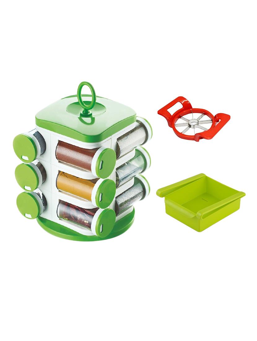 12 jar revolving masala rack spice jar + multipurpose fridge tray storage + vegetable cutter with piller - 15474094 - Zoom Image - 1