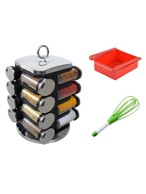 16 jar revolving masala rack spice jar + multipurpose fridge tray storage + egg whisk beater - 15474106 - Very Small Image - 1