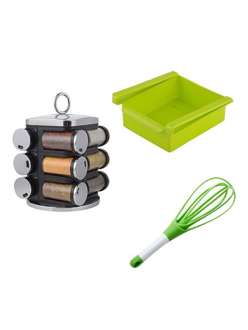 12 jar revolving masala rack spice jar + multipurpose fridge tray storage + egg whisk beater - 15474107 - Standard Image - 1