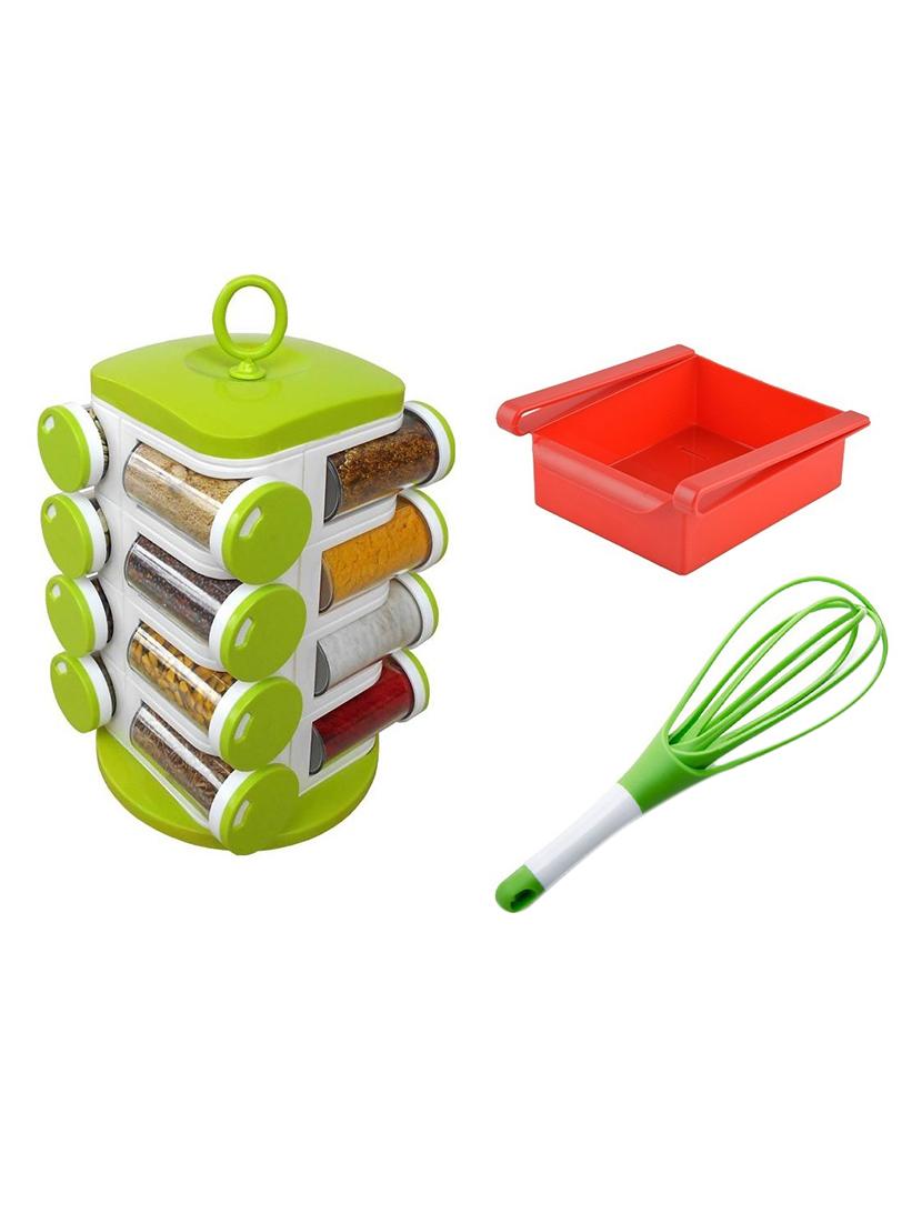 16 jar revolving masala jar spice jar + multipurpose fridge tray storage + egg whisk beater - 15474108 - Zoom Image - 1