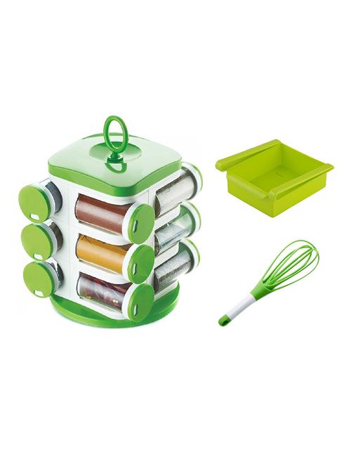 12 jar revolving masala rack spice jar + multipurpose fridge tray storage + egg whisk beater - 15474109 - Standard Image - 1