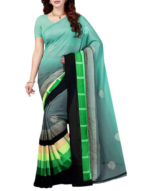 geometrical foil printed saree with blouse - 15474143 - Standard Image - 1