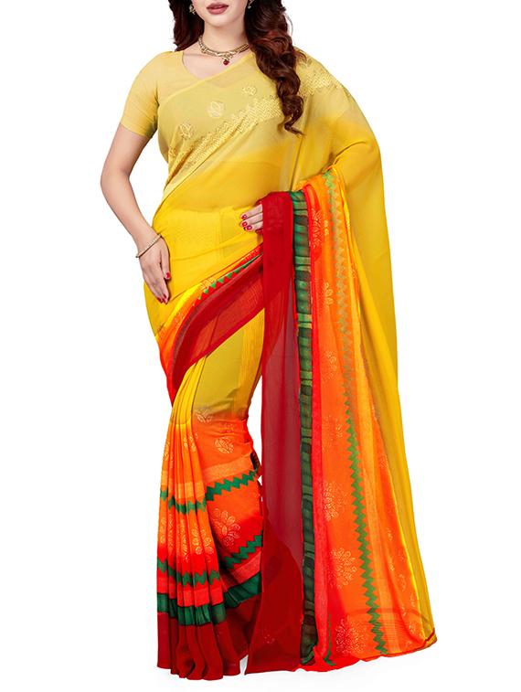 contrast border foil printed saree with blouse - 15474146 - Zoom Image - 1