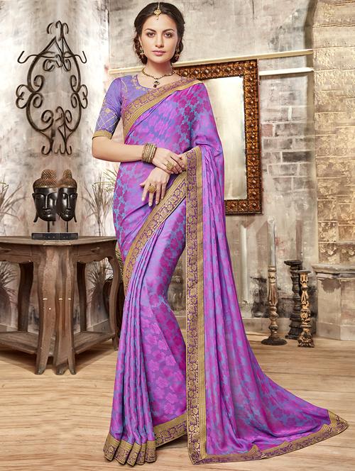 zari border floral brasso saree with blouse - 15474951 - Standard Image - 1