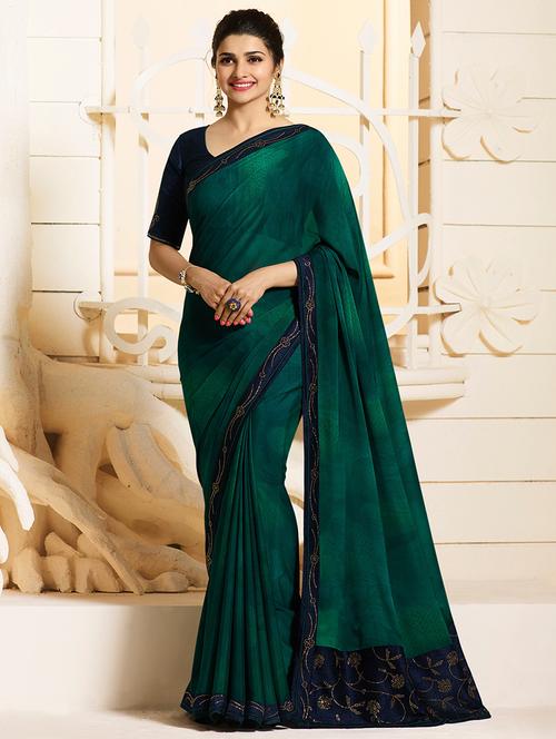 embellished lace border printed saree with blouse - 15474954 - Very Small Image - 1