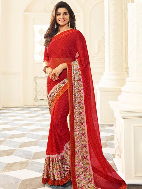 floral printed border geometrical saree with blouse - 15474960 - Standard Image - 1