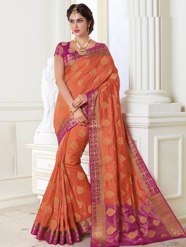 zari motif banarasi saree with blouse - 15474969 - Very Small Image - 1