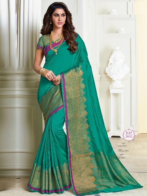 gold zari border woven saree with blouse - 15474970 - Standard Image - 1
