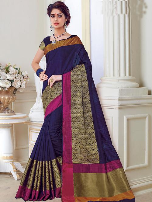 gold zari border woven saree with blouse - 15474983 - Standard Image - 1