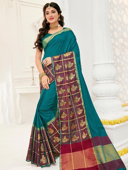 conversational zari border woven saree with blouse - 15475027 - Standard Image - 1