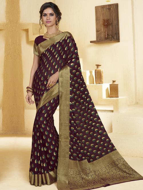 gold zari motif banarasi saree with blouse - 15475059 - Standard Image - 1