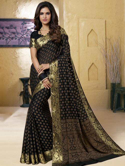 gold zari motif banarasi saree with blouse - 15475064 - Standard Image - 1
