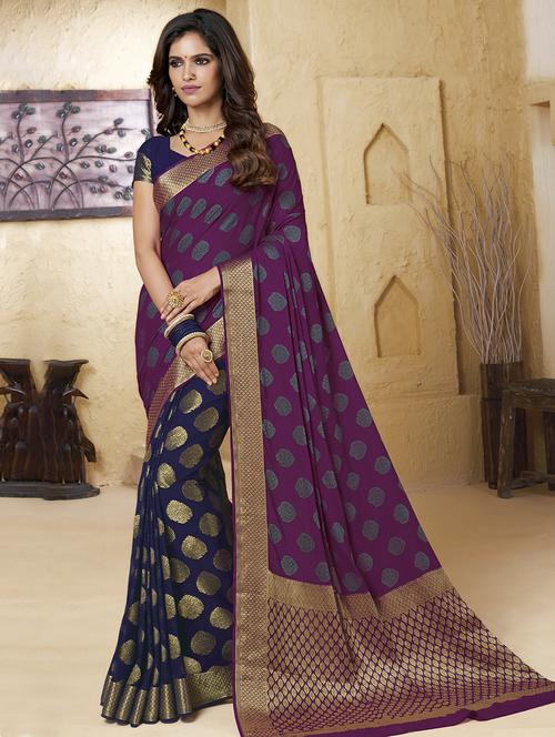 half & half zari banarasi saree with blouse - 15475068 - Standard Image - 1