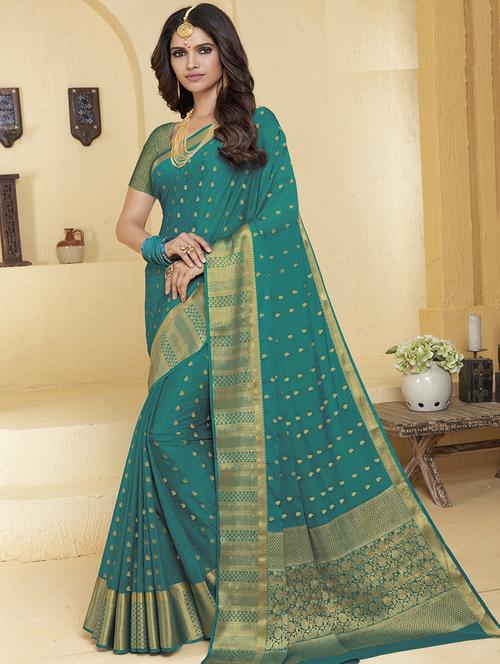 paisley zari motif banarasi saree with blouse - 15475079 - Standard Image - 1