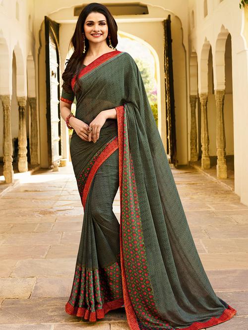 lace border floral printed saree with blouse - 15475086 - Standard Image - 1