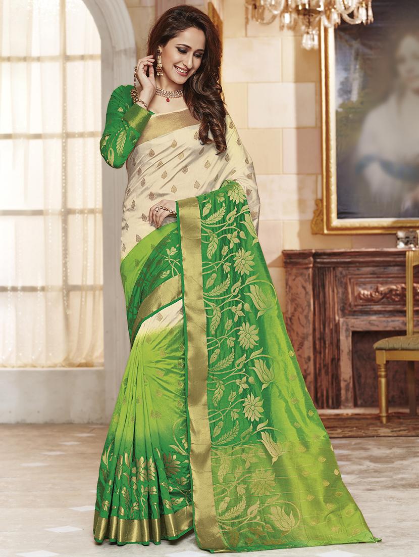 contrast shades floral banarasi saree with blouse - 15475110 - Zoom Image - 1