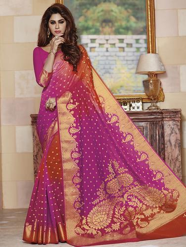 tonal shades zari banarasi saree with blouse - 15475115 - Very Small Image - 1