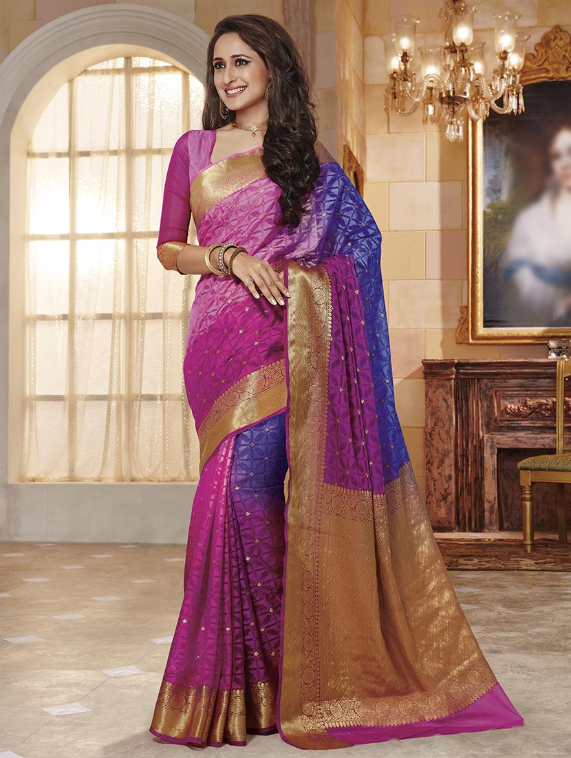 tonal shades zari banarasi saree with blouse - 15475121 - Zoom Image - 1