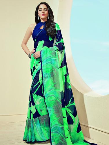 contrast shades abstract printed saree with blouse - 15475195 - Very Small Image - 1