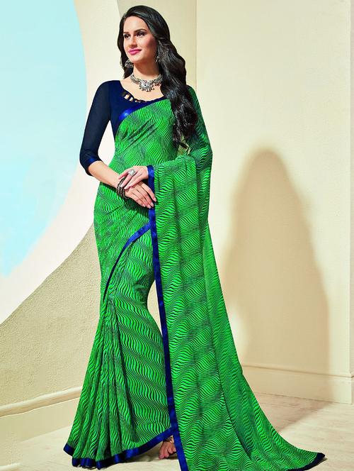 lace border geometrical printed saree with blouse - 15475197 - Standard Image - 1