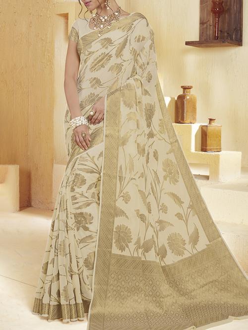 floral zari motif banarasi saree with blouse - 15475276 - Standard Image - 1