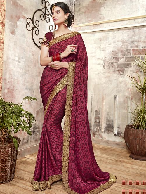 zari border geometrical brasso saree with blouse - 15475286 - Standard Image - 1