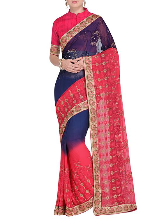 contrast border thread embroidered saree with blouse - 15475447 - Zoom Image - 1