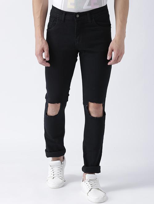 black cotton blend distressed jeans - 15475501 - Standard Image - 1