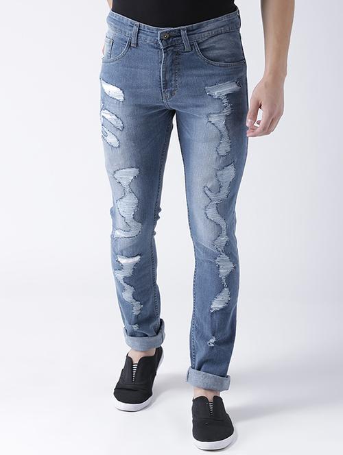 blue cotton blend ripped jeans - 15475505 - Standard Image - 1
