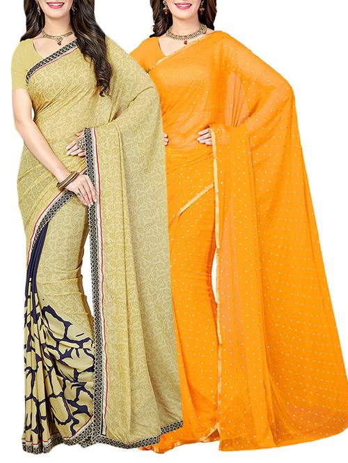 (pack of 2) multicolor georgette printed saree combo with blouse - 15475800 - Standard Image - 1