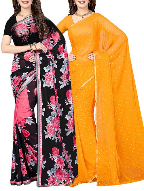 (pack of 2) multicolor georgette printed saree combo with blouse - 15475801 - Standard Image - 1