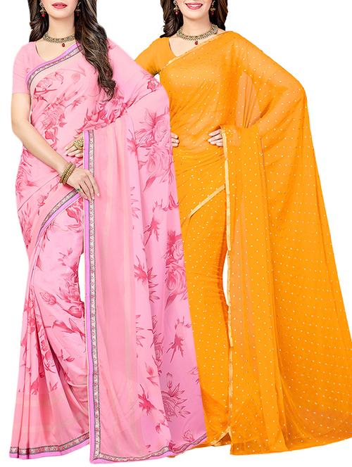 (pack of 2) multicolor georgette printed saree combo with blouse - 15475803 - Standard Image - 1