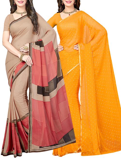 (pack of 2) multicolor georgette printed saree combo with blouse - 15475807 - Standard Image - 1